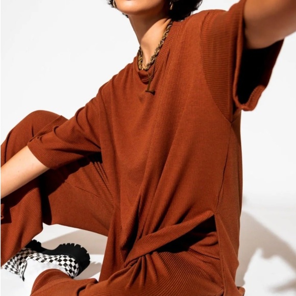 LaLa Clothing Ribbed Playsuit in Cinnamon - Picture 1 of 4